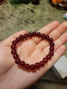 Garnet Red Beaded Stretch Bracelet